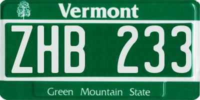 VT license plate ZHB233