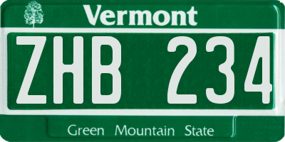 VT license plate ZHB234