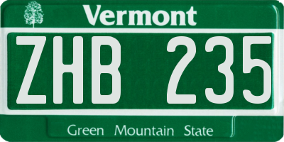 VT license plate ZHB235