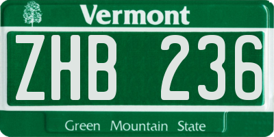 VT license plate ZHB236