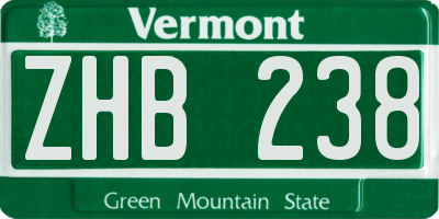 VT license plate ZHB238