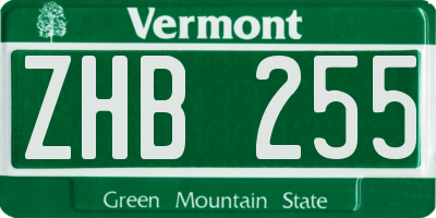 VT license plate ZHB255