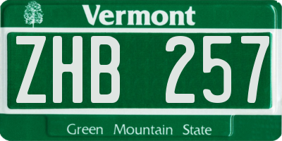 VT license plate ZHB257