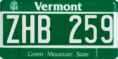 VT license plate ZHB259