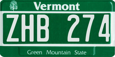 VT license plate ZHB274