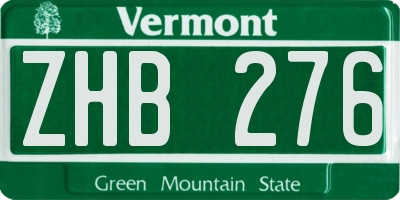 VT license plate ZHB276
