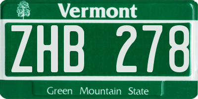 VT license plate ZHB278