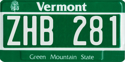 VT license plate ZHB281