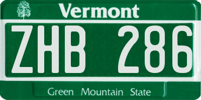 VT license plate ZHB286