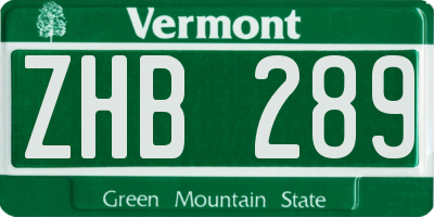 VT license plate ZHB289