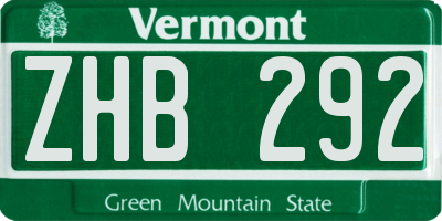 VT license plate ZHB292
