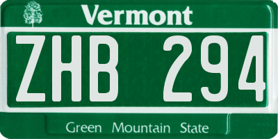VT license plate ZHB294