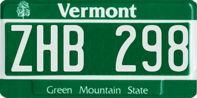 VT license plate ZHB298
