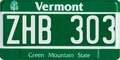 VT license plate ZHB303