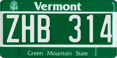 VT license plate ZHB314