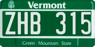 VT license plate ZHB315