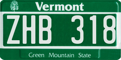 VT license plate ZHB318
