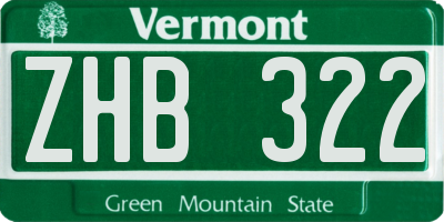 VT license plate ZHB322