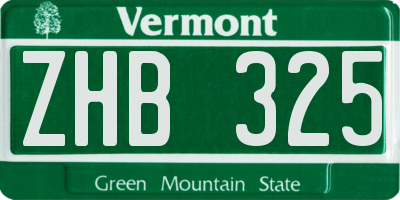 VT license plate ZHB325