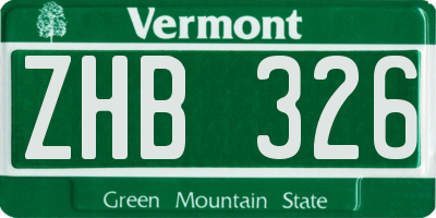 VT license plate ZHB326