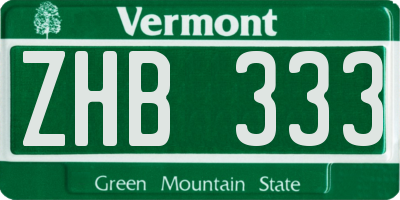 VT license plate ZHB333