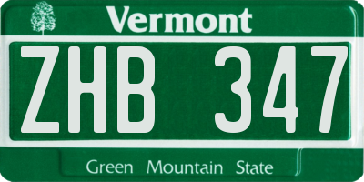 VT license plate ZHB347