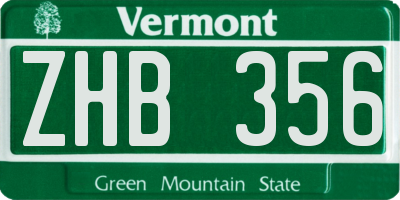 VT license plate ZHB356