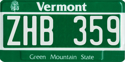VT license plate ZHB359