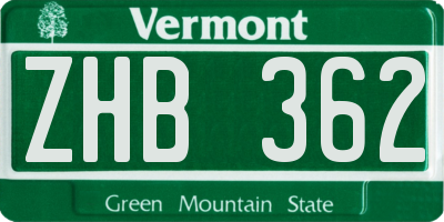 VT license plate ZHB362