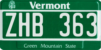 VT license plate ZHB363