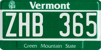 VT license plate ZHB365