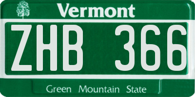 VT license plate ZHB366