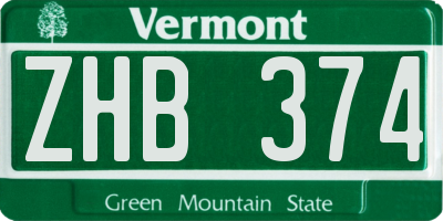 VT license plate ZHB374