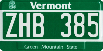 VT license plate ZHB385