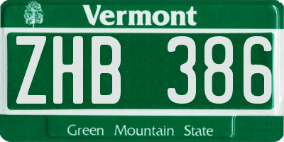 VT license plate ZHB386