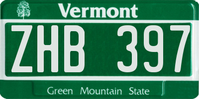 VT license plate ZHB397