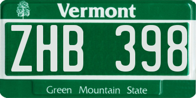 VT license plate ZHB398