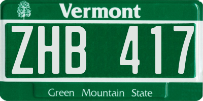 VT license plate ZHB417