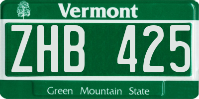 VT license plate ZHB425