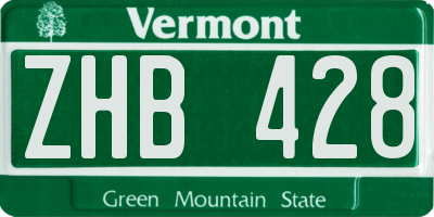 VT license plate ZHB428