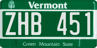 VT license plate ZHB451