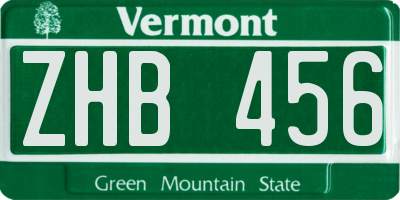 VT license plate ZHB456