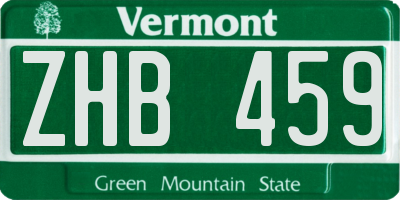 VT license plate ZHB459