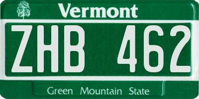 VT license plate ZHB462