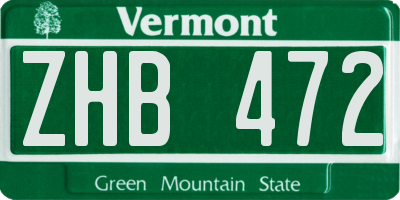 VT license plate ZHB472
