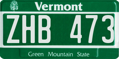 VT license plate ZHB473
