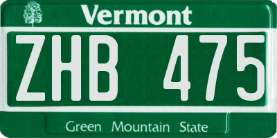 VT license plate ZHB475