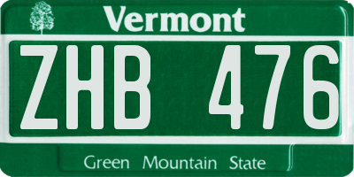 VT license plate ZHB476