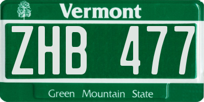 VT license plate ZHB477
