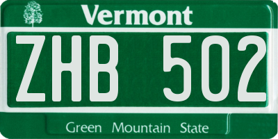 VT license plate ZHB502